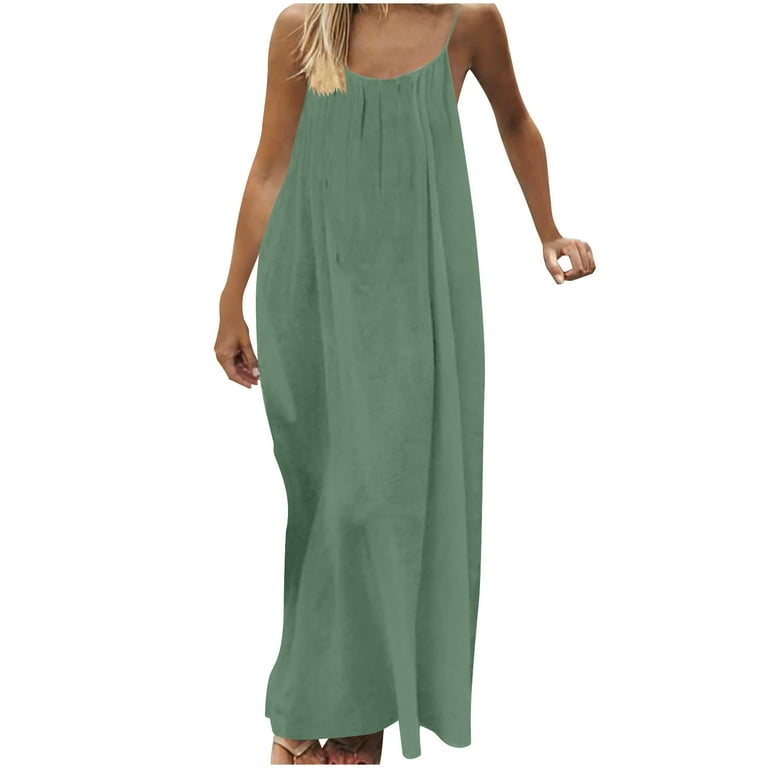 Fnfyfh Maxi Dresses for Women Sleeveless Backless Cami Dress Open Back Spaghetti Strap Beach Long Dress Loose Flowy Vacation Sundress, Women's, Size: