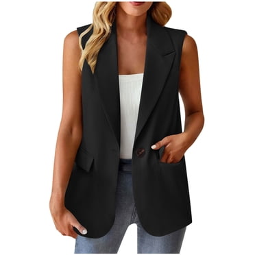 Women's Sleeveless Vest Blazer - Lightweight Crew Neck Business Casual Blazer For Summer 268988