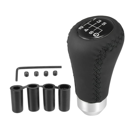 Black Universal 6 Speed Car Gear Lever Shifter Manual Stick Shift Knob PU Leather Black Stitches