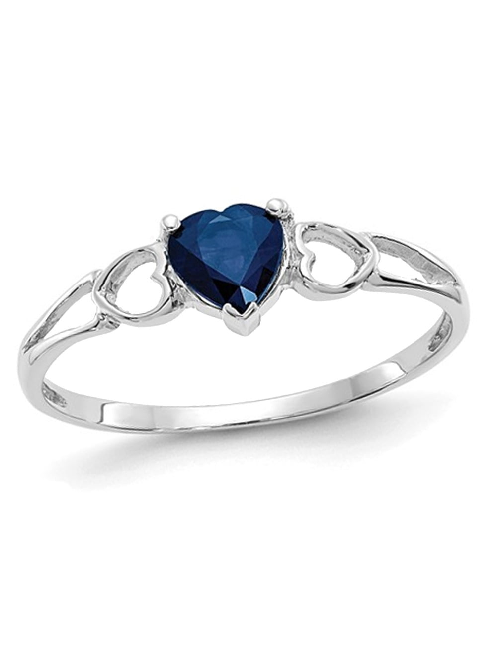 1/2 Carat (Ctw) Natural Blue Sapphire Heart Promise Ring in 14K White ...