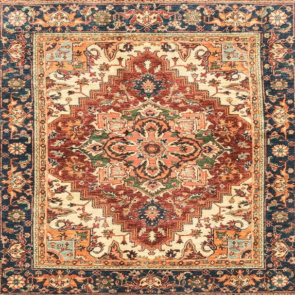Ahgly Company Machine Washable Indoor Square Abstract Brown Red Area Rugs, 7' Square