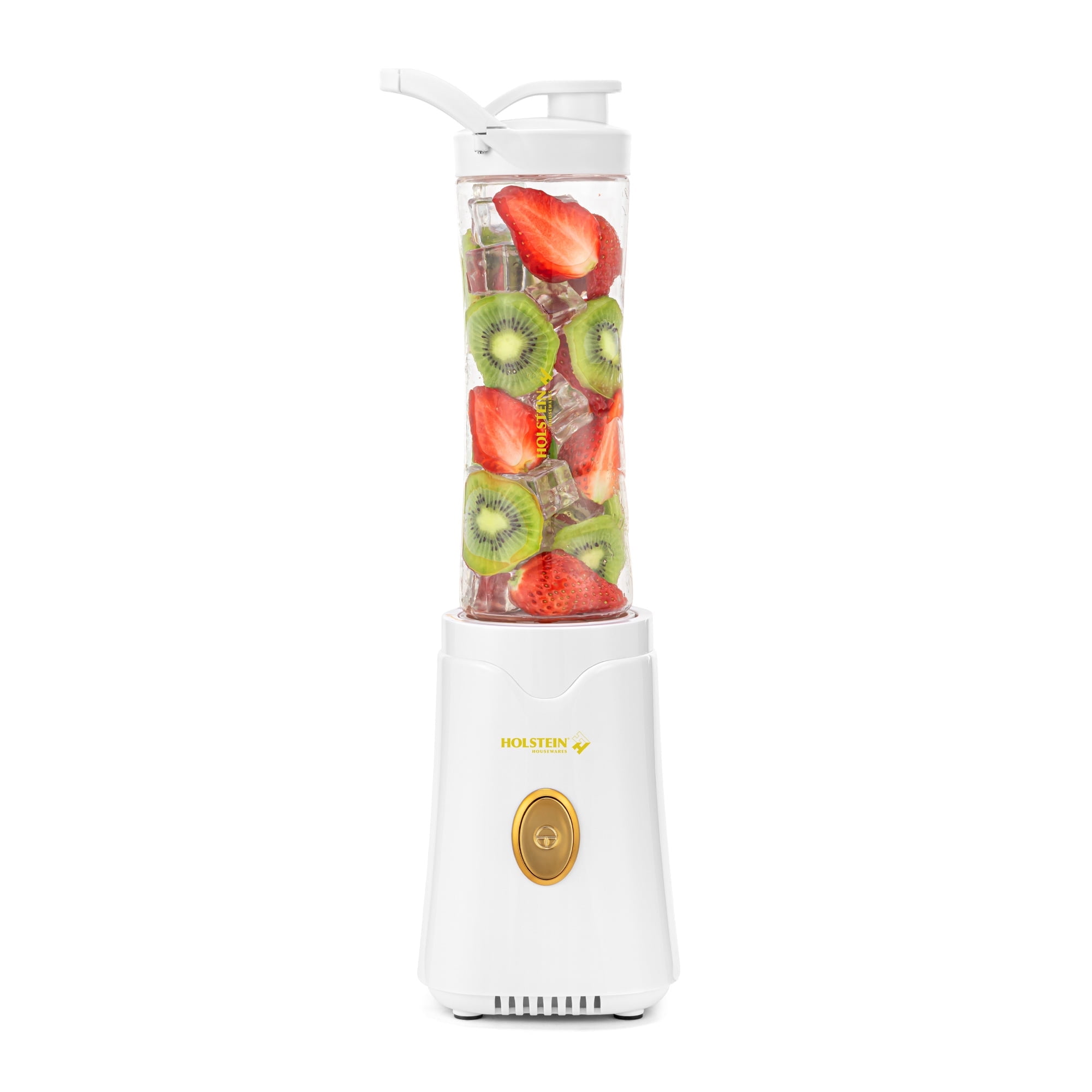 Holstein Housewares Personal Blender, White/Gold - Ideal for On-The-Go Smoothies, Shakes, and Protein Drinks - 20 oz Travel Cup included