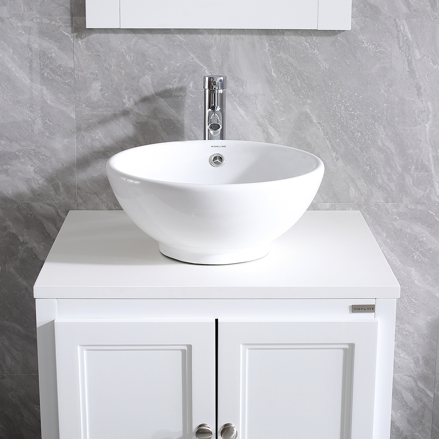 Wonline Round White Porcelain Ceramic Bathroom Vessel Sink with Overflow, Equipped with Chrome Faucet Pop-up Drain Combo - image 2 of 4