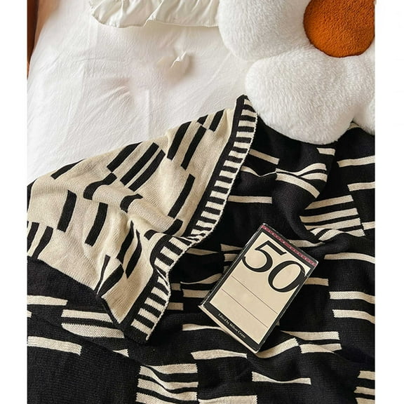HBBKVI Abstract Chunky Knitted Throw Blanket 28" × 39", Black Throw Blanket for Couch Sofa Chair, Plush Soft Cozy Spring Summer Throws