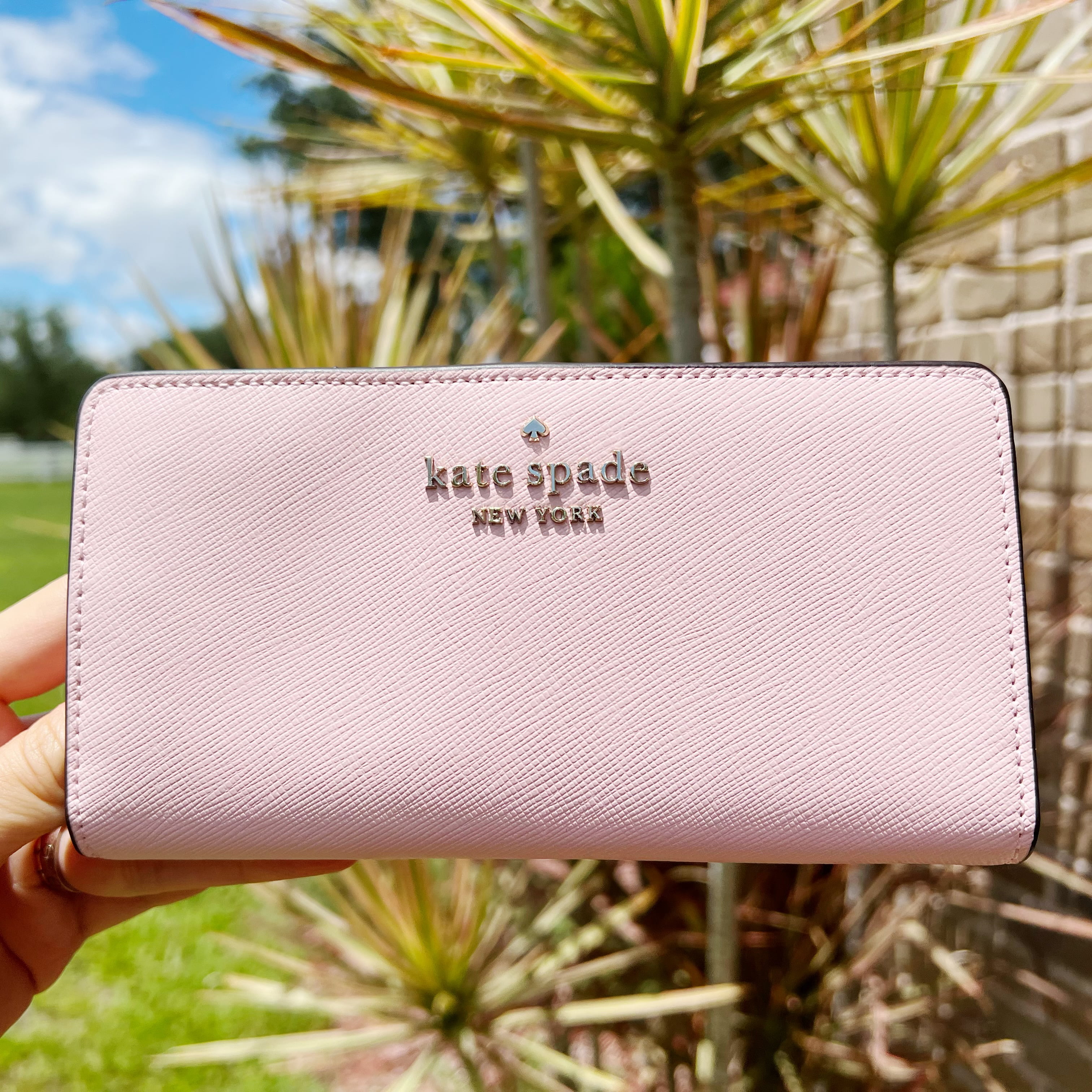 Kate Spade Staci Large Slim Bifold Wallet Chalk Pink Saffiano Leather -  