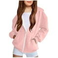 thumbnail image 2 of ZyeKqe Hoodies for Girls Oversized Zip up Long Sleeve Sweatshirts Winter Cute Solid Coat Kids School Jacket Fall Teens Clothes, 2 of 6
