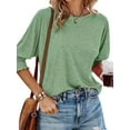 thumbnail image 3 of UVN Crewneck Blouse for Women Summer 3/4 Sleeve T-Shirts Casual Tees Ladies Loose Tops, 3 of 8
