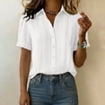 thumbnail image 2 of hoksml Women's Cotton-Linen Short Sleeve Button-Down Blouse, Pleated Front Casual Shirt Business Casual Top, 2 of 9