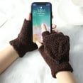 thumbnail image 2 of Prolriy Winter Gloves with Coral Couple's Flipped Cold-Proof Half-Finger Gloves Winter Gloves Coffee, 2 of 2