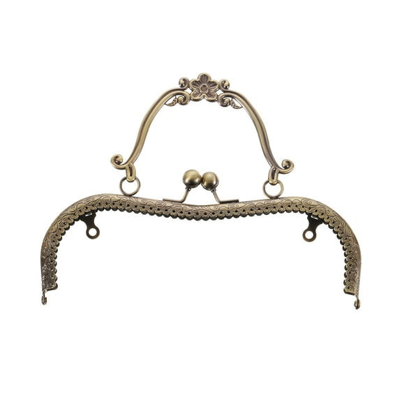 Uxcell Metal Purse Frame, 20cm/7.9" Retro Arch Kiss Lock Clasp Frame Embossed for Purse Making(Bronze)