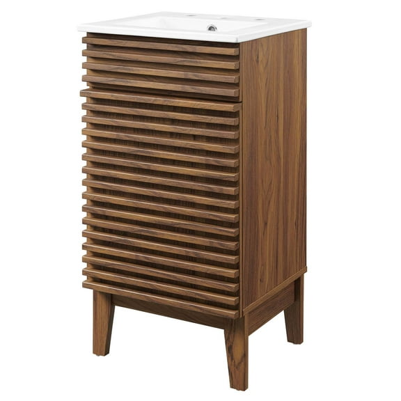 Sink Vanity Cabinet, Wood, Brown Walnut White, Modern Contemporary Urban Design, Hotel Bedroom Bathroom Master Suite Guest