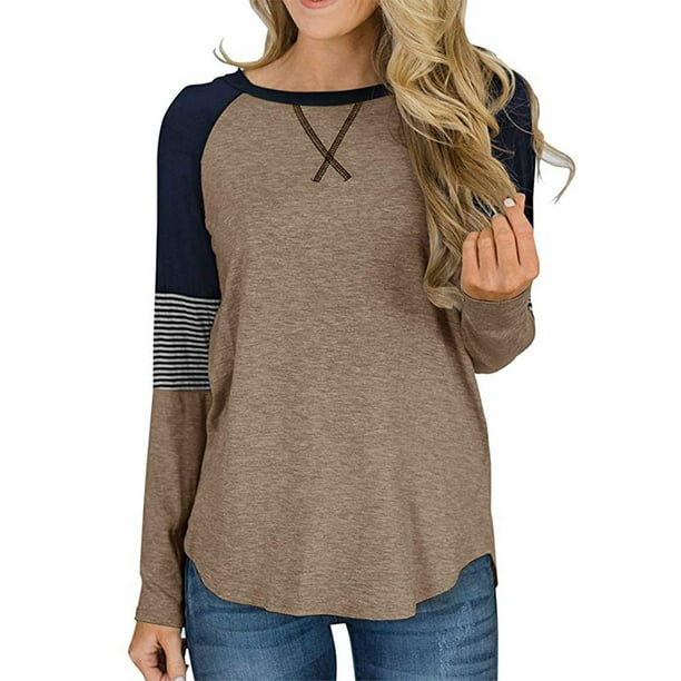 VISgogo Mujer Casual Patchwork Camiseta, Otoño e Invierno Rayas Manga Larga Cuello Redondo Jersey VISgogo moda