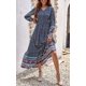 thumbnail image 3 of Vestido maxi de manga larga para mujer - Cuello en V Casual Botón abajo Estampado floral bohemio Vestidos largos de otoño Adepaton  WMZL-2296-18, 3 of 6