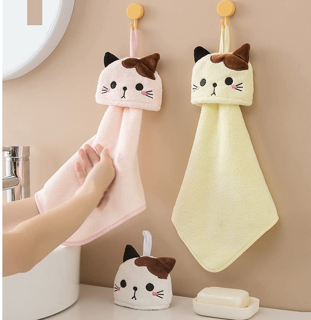 Hanging Hand Towel Household Cute Penguin Cat Absorbent Kitchen Towel Lazy  Rag Wipe Towel Solid Color Children's Hand Towel