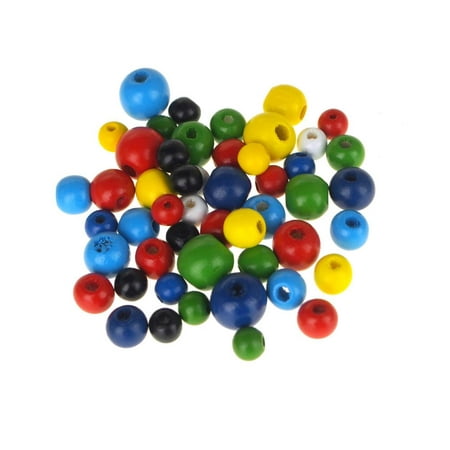 Wooden Round Beads, Assorted Color, 50-Count