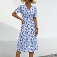 thumbnail image 6 of Women Fashion Casual Summer Short Sleeve V-Neck Print Mid-calf Dress, 6 of 8