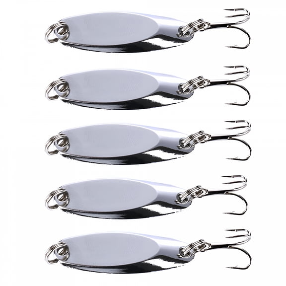 BESTSKY 5Pcs Spoon Fishing Lure, Metal Sequins Fishing Bait with Hooks, Polished Biomimetic Fishing Lures with Box Saltwater Silver