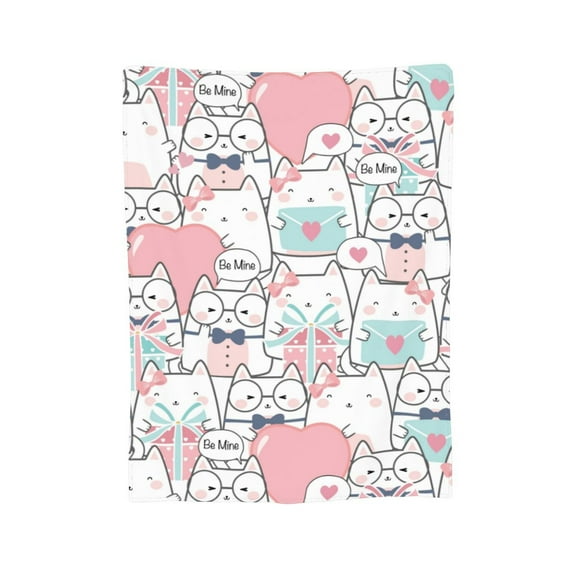 XMXY Fleece Throw Blanket for Couch, Cute Pastel Cartoon Cats Lightweight Plush Fuzzy Cozy Soft Bed Blankets and Throws for Sofa, 80"x60" inches