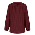 thumbnail image 4 of Olyvenn Womens Tops Dressy Casual Lantern Long Sleeve Shirts Spring Outfits Textured Business Blouses V Neck Button Down Shirts Wine 6, 4 of 5