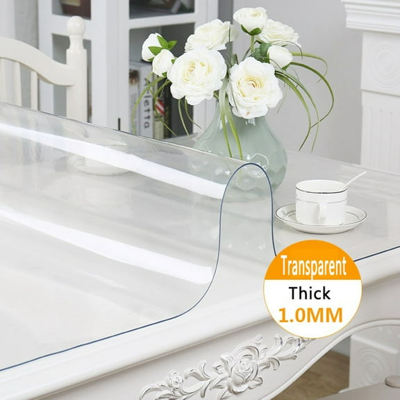 SPRING PARK Clear Table Protector Plastic Wipeable Dining Tablecloth Desk Pad Blotter Mat Wooden Furniture Coffee Glass Table Top Countertop Cover Waterproof Rectangular PVC