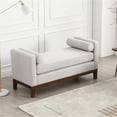 thumbnail image 3 of End of Bed Bench, 53.5" Boucle Fabric Upholstered Entryway Bench with Wood Legs & Bolster Pillows, Rolled Arm Cushioned Ottoman Foot Rest Long Stool Window Extra Seating for Bedroom, Light Gray, 3 of 6