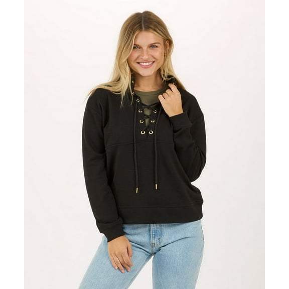 Boxercraft BW5401 Ladies Ls Lace Up Pullover-Black-XXS