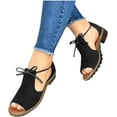 thumbnail image 1 of Womens Sandals Peep Toe Low Block Heel Ankle Wrapped Strappy Low Ankle Slip On Gladiator Sandals for Women, 1 of 4