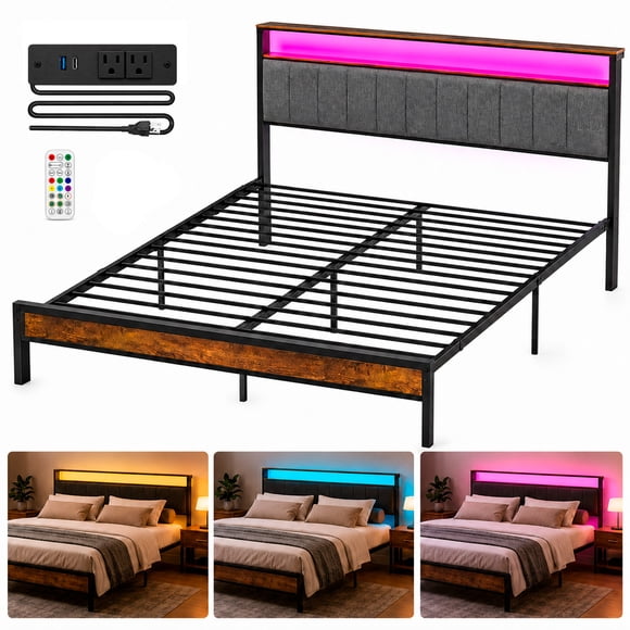 Base Cama Kingsize Cabecera Repisas Luz Led Usb C Contactos
