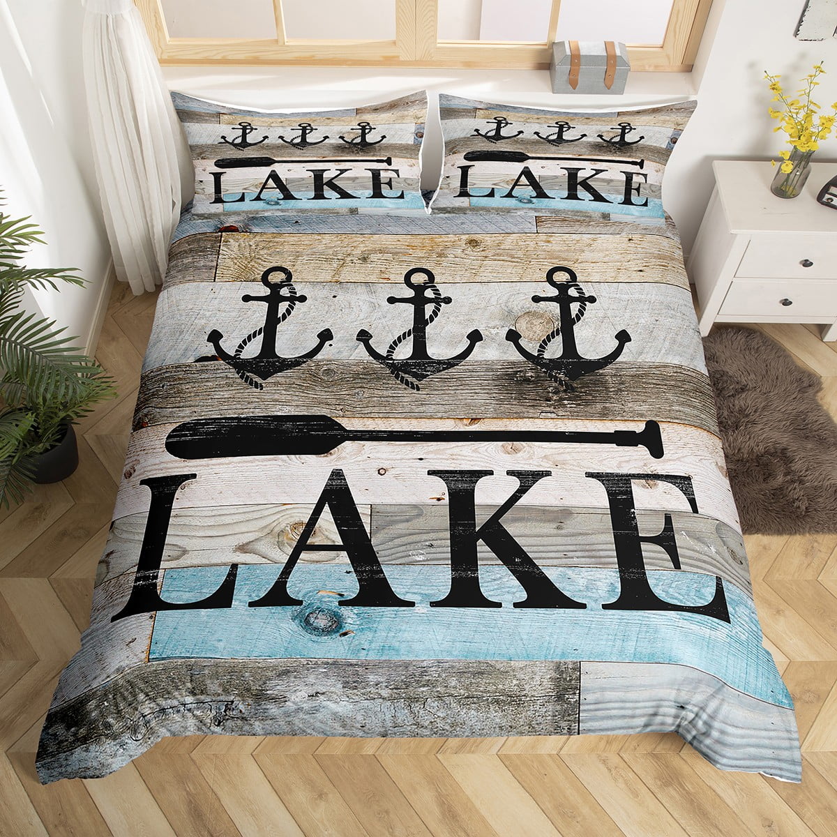 Lake Themed Duvet Cover for Kids Boys Girls,Lake House Bedding Set for