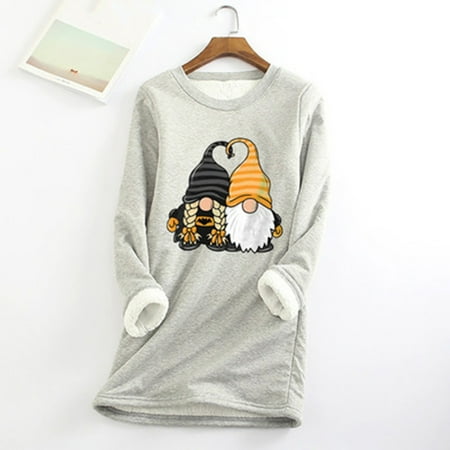 

YOTAMI Womens Sweatshirts O-Neck Loungewear Nightgowns Long Sleeve Print Fall Fleece Tops S Gray Workwear