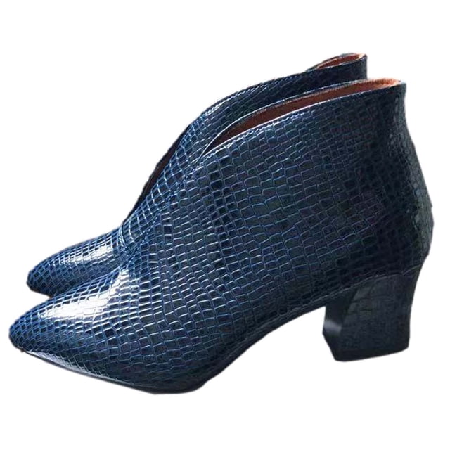 EGNMCR Bottines pour Femmes Bottes de Mode pour Femmes d'Hiver et d'Automne Talon Épais Talon Haut Plissées Bout Pointu Bottines Courtes