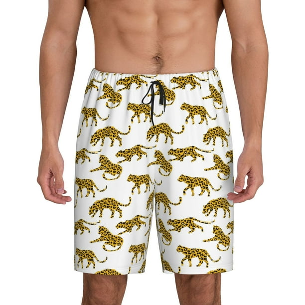 Fotbe Leopard Print Pantalones Cortos de Pijama para Hombre, Ropa de Dormir, Pantalones de Pijama Cortos para Hombre-Medium