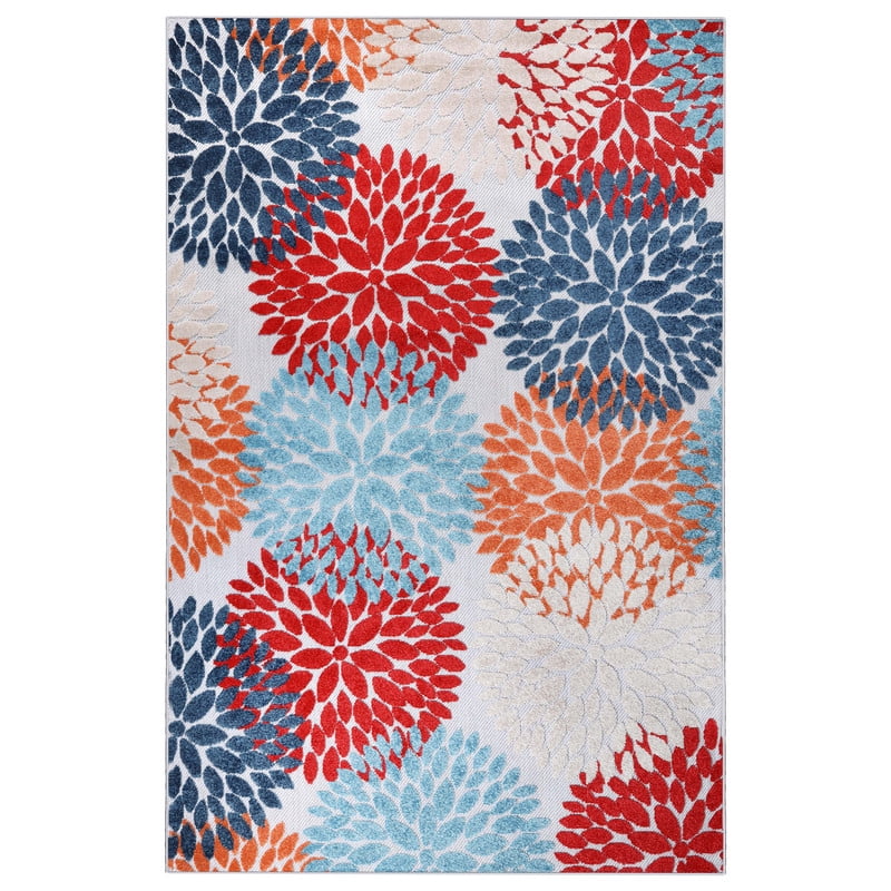 Superior Hydrangea Floral Medallion Indoor Outdoor Area Rug, 10' x 14', Multicolor