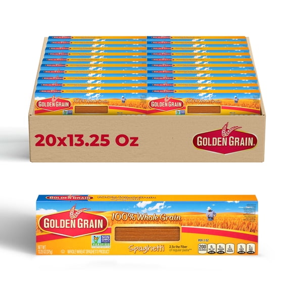 Golden Grain Whole Grain Thin Spaghetti, 20-Pack (13 oz Each) – 100% Whole Wheat Pasta for Nutritious & Delicious Meals