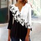 thumbnail image 1 of ICHUANYI Clearance Women's Casual Trumpet 3/4 Sleeve Printed Buttoned Basic Ruched Corset Tunic Tops Pleated T-shirts Blouses(Black, S) ICHUANYI WER2023080809852, 1 of 5