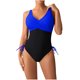 thumbnail image 1 of Traje de baño de una pieza para mujer, conjuntos de bikini para mujer, bikinis de moda con bloques de color y frenillo, sin espalda, de nailon., 1 of 5