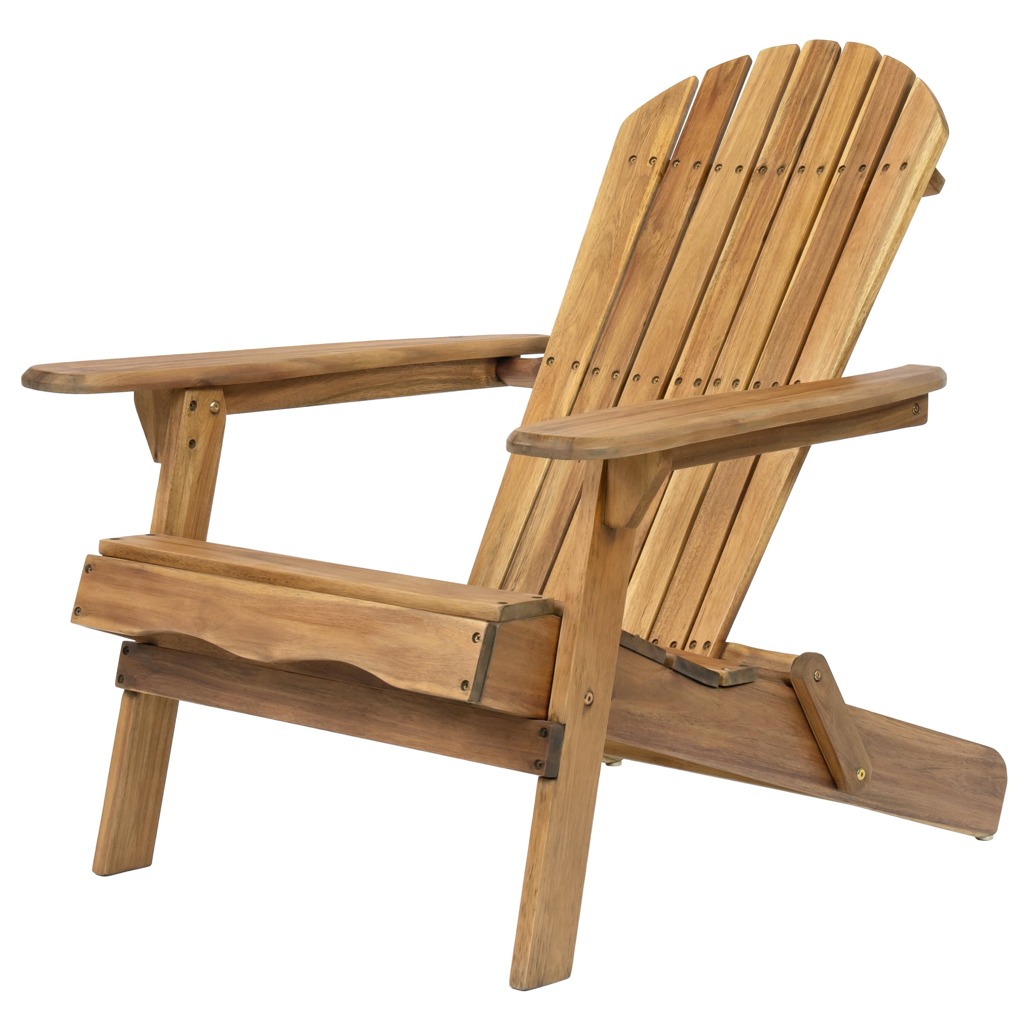Jopath Folding Adirondack Chair with Slatted Back and Wide Armrests Outdoor Wooden Accent Furniture Lounge Chairs for Patio Garden Teak