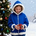 thumbnail image 2 of LIJCC Girls Mock Neck Hooded Jackets Furry Trim Winter Warm Zipper Sweatshirts Soft Fleece Oversized Xmas Trendy Coats(Blue,2-3 Years), 2 of 6