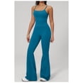 thumbnail image 2 of PISONIC Workout Sets for Women, 2 Piece Seamless Spaghetti Straps Crop Top Matching High Waist Flare Leggings Gym Yoga Outfits, 2 of 8