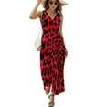 thumbnail image 2 of Animal Print Black Red Leopard Spots Womens Night Club Maxi Dress V Neck Sleeveless Bohemia Long Dresses, 2 of 9