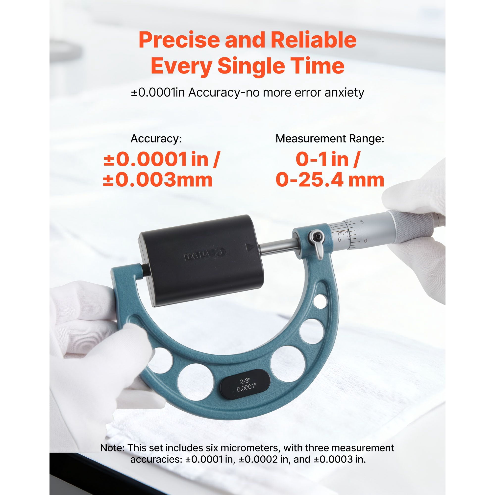 High-Precision Micrometer Set 0-6" with 5 Calibration Rods, Carbide-Tipped, for Precision Engineering Parts