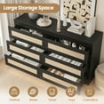 thumbnail image 4 of Jojoka 6-Drawers Rattan Dresser for Bedroom Chest of Drawers, TV Stand for 55" TV, Wood Top Storage Organizer Cabinet for Living Room, Entryway, Hallway, Black, 4 of 8