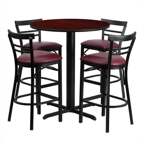 Bowery Hill 5 Piece Round Table Set in Mahogany and Black