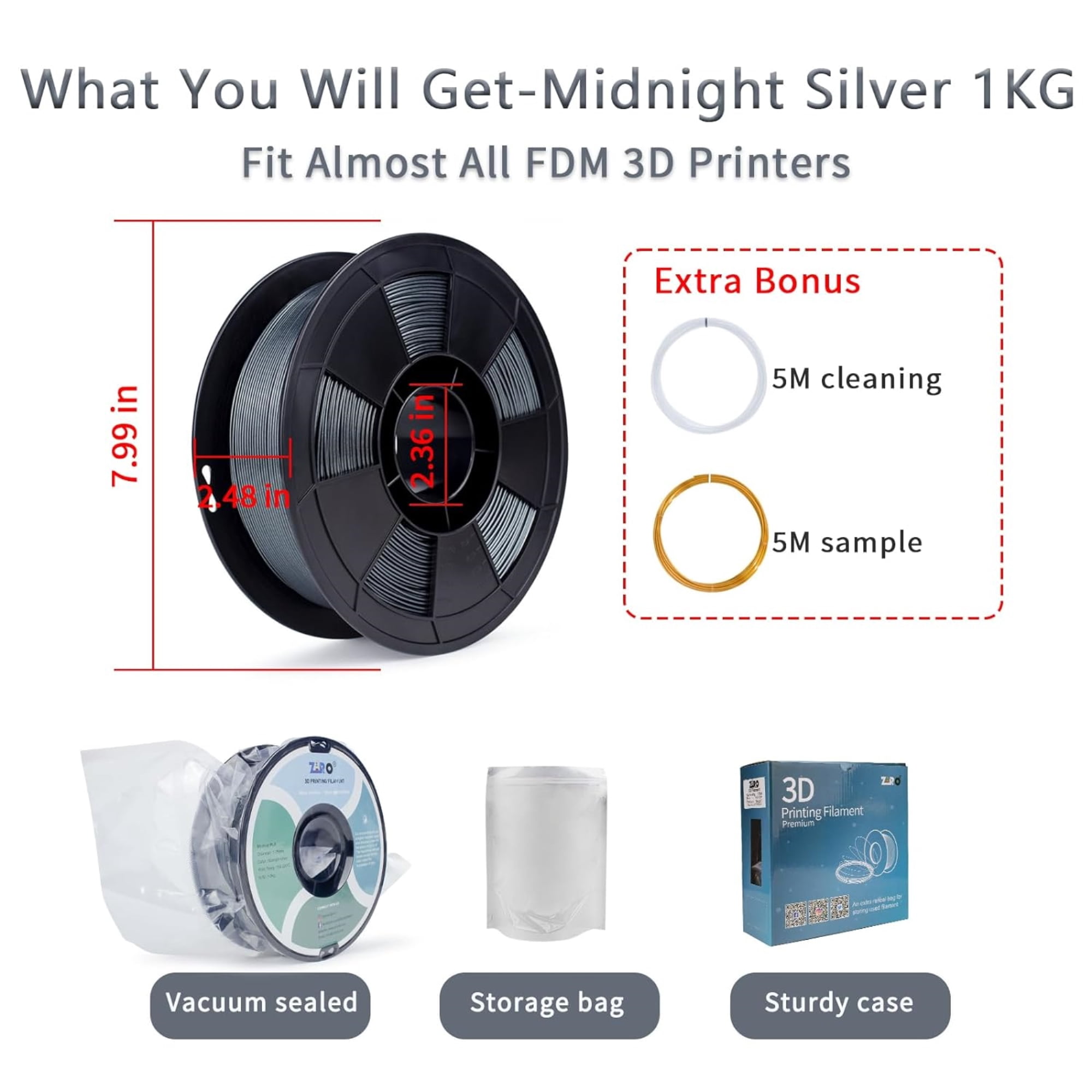Ziro 3D Mystic PLA Filament 1.75mm 1kg, Midnight Silver