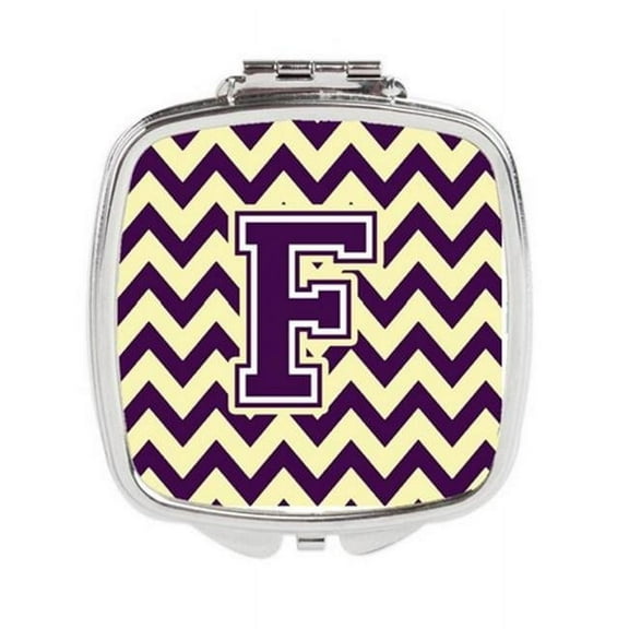 Carolines Treasures Letter F Chevron Purple & Gold Compact Mirror - Purple & Gold - 3in. H x 0.3in. W x 2.75in. L