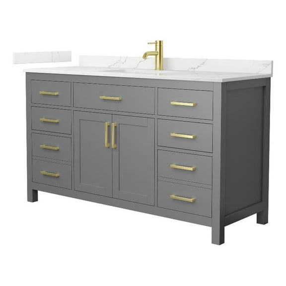 Beckett 60" Dark Gray Single Vanity & Giotto Quartz Top (1-Hole) & Gold Trim
