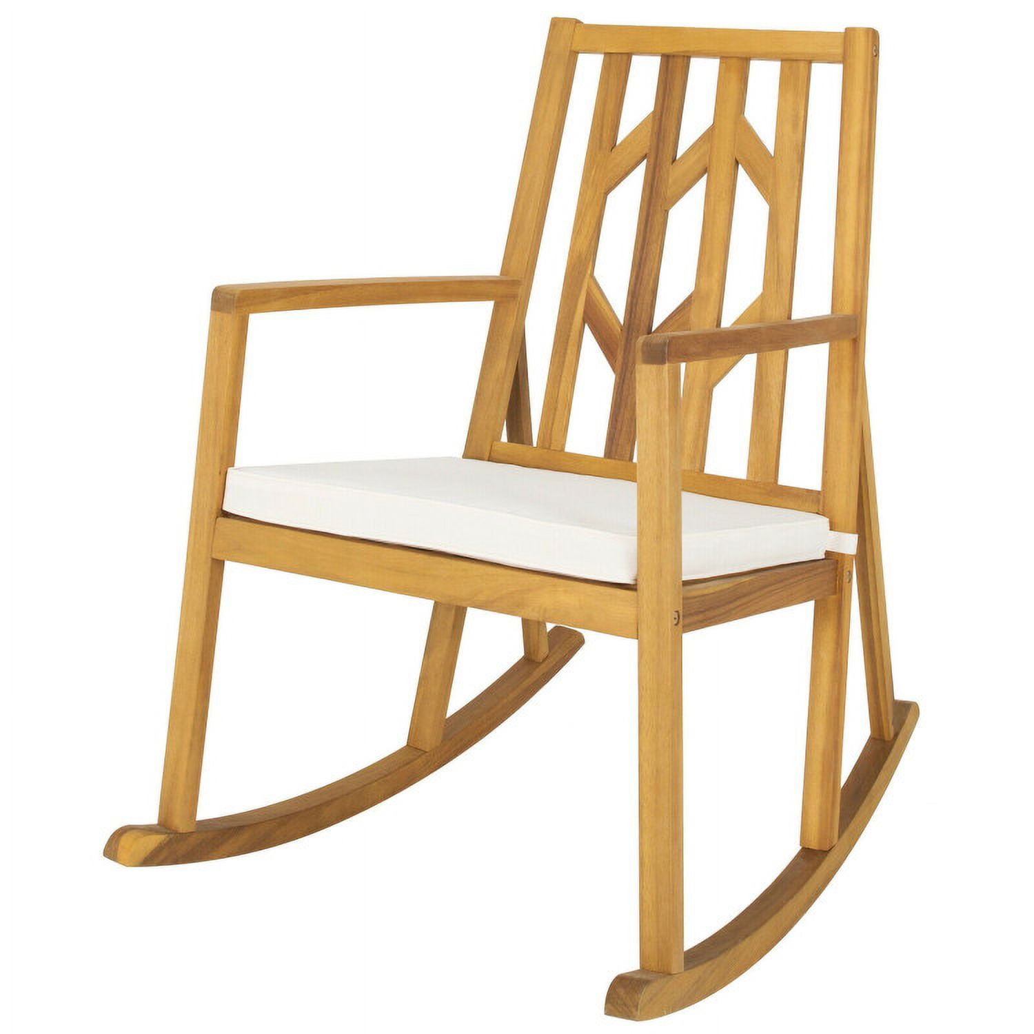 Aimee Lii Outdoor Rocking Chair with Cushion, Wooden Patio Rocker Chair for Lawn, Porch, Backyard, Indoor and Garden, White