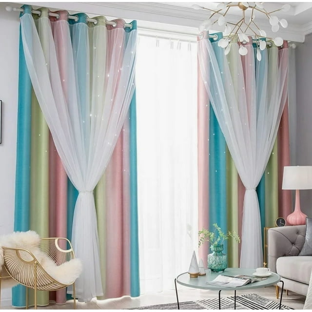 2 piezas Cortinas Blackout Para Niños 132x214cm Con Estrellas Modelo Rosa