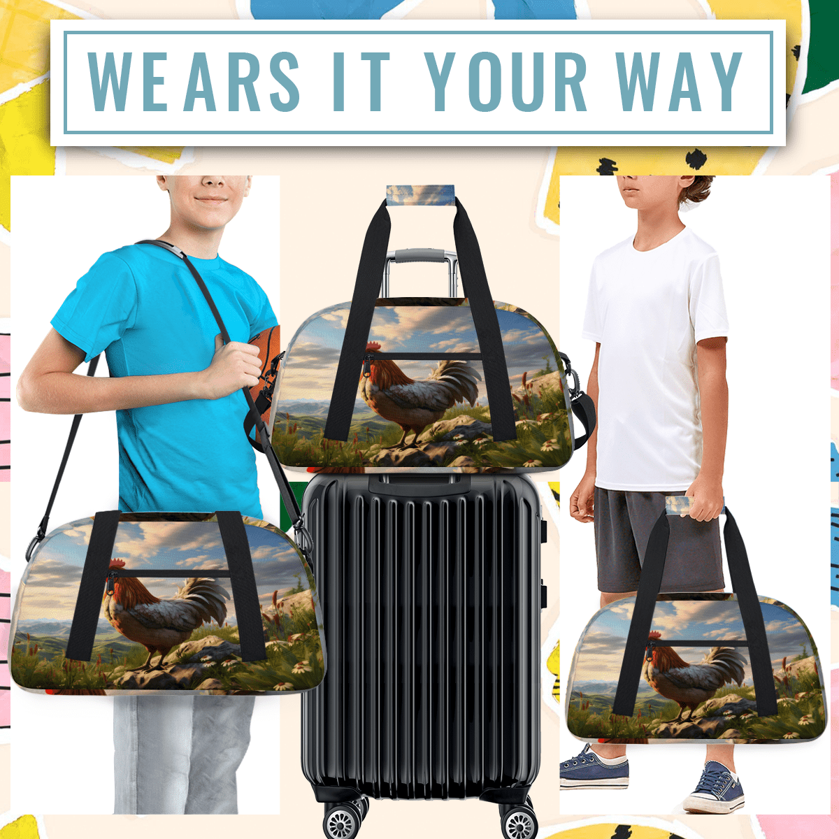 Herdesigns Sports Duffle Bags Travel Duffle Bag Gym Bag Farmhouse Chicken Weekender Travel Bag Waterproof Overnight Bag Carry On Travel Tote Bag Dance Bags