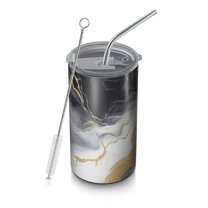 20oz Coffee Tumblers Black Marble Gold Line Pattern Stainless Steel Vacuum Insulated Travel Tumbler Coffee Cups Mug with Lid and Straw with Cleaning Brush for Cold & Hot Drinks